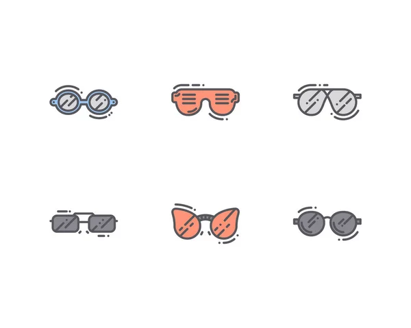 Ikony Okularów Słonecznych Ustawione Wektor Ilustracja Okularów Okularów Pływanie Gogle — Wektor stockowy