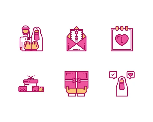 Boda Musulmana Iconos Conjunto — Vector de stock