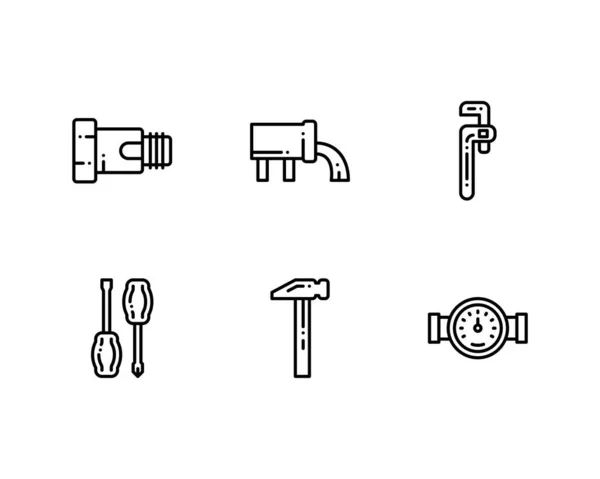 Conjunto Iconos Plumber Outline Vector Ilustración — Archivo Imágenes Vectoriales