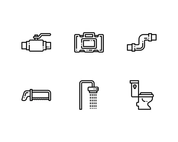 Set Plumber Outline Icons Vector Illustration — Stock Vector