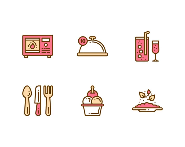 Symboles Contour Restaurant Icônes Ligne Nourriture Boissons Illustration Vectorielle — Image vectorielle