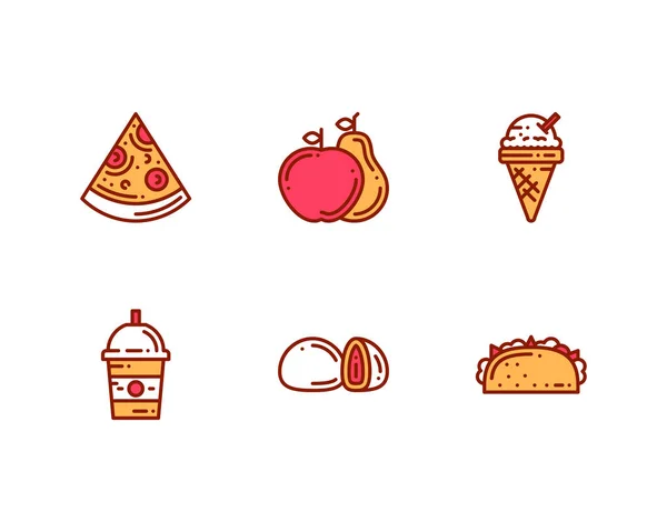 Boceto Comida Callejera Iconos Lineales Establecidos Ilustración Vectorial — Vector de stock