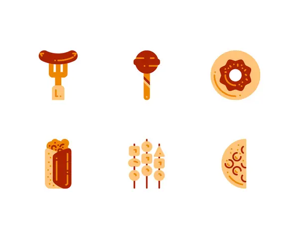 Boceto Comida Callejera Iconos Lineales Establecidos Ilustración Vectorial — Vector de stock