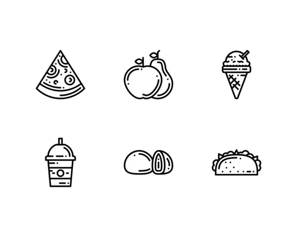 Contorno Street Food Icone Lineari Set Illustrazione Vettoriale — Vettoriale Stock