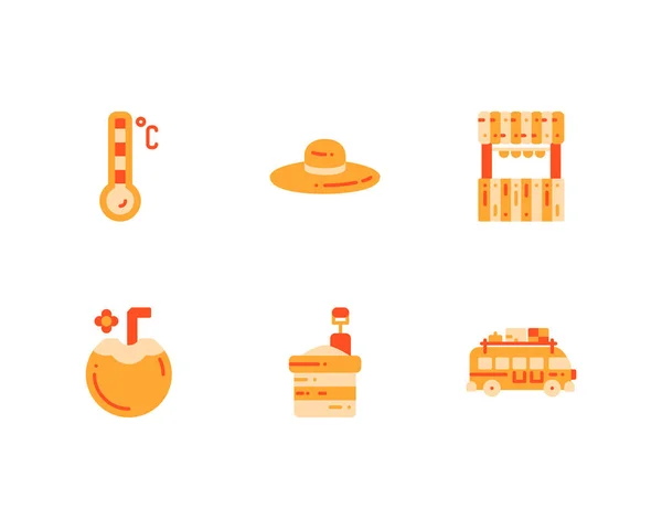 Conjunto Iconos Planos Verano — Vector de stock