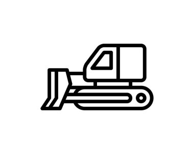 Buldozer vektör simgesi. İnce çizgi çizimi. İzole edilmiş hat. Beyaz arkaplanda sembol