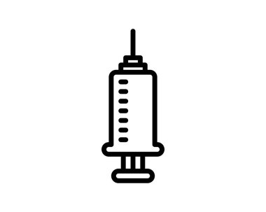 Tıbbi şırınga vektör ikonu. Taslak enjeksiyon steteskop sembolü. İzole çizim. Web ve bilgi grafikleri için pictogram.