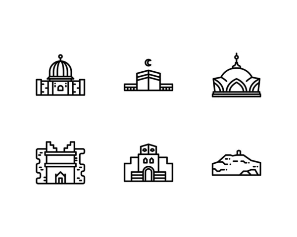 Conjunto Iconos Islámicos Populares Con Estilo Línea Delgada — Vector de stock