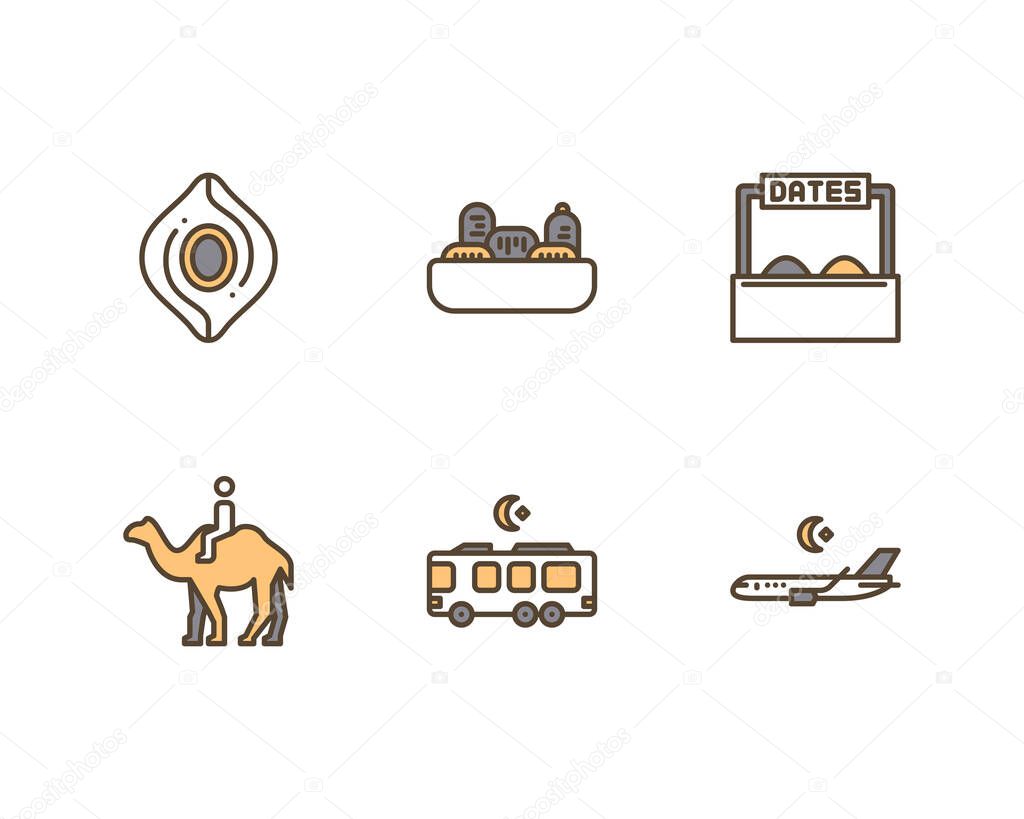 set of popular islamic icons with thin line style