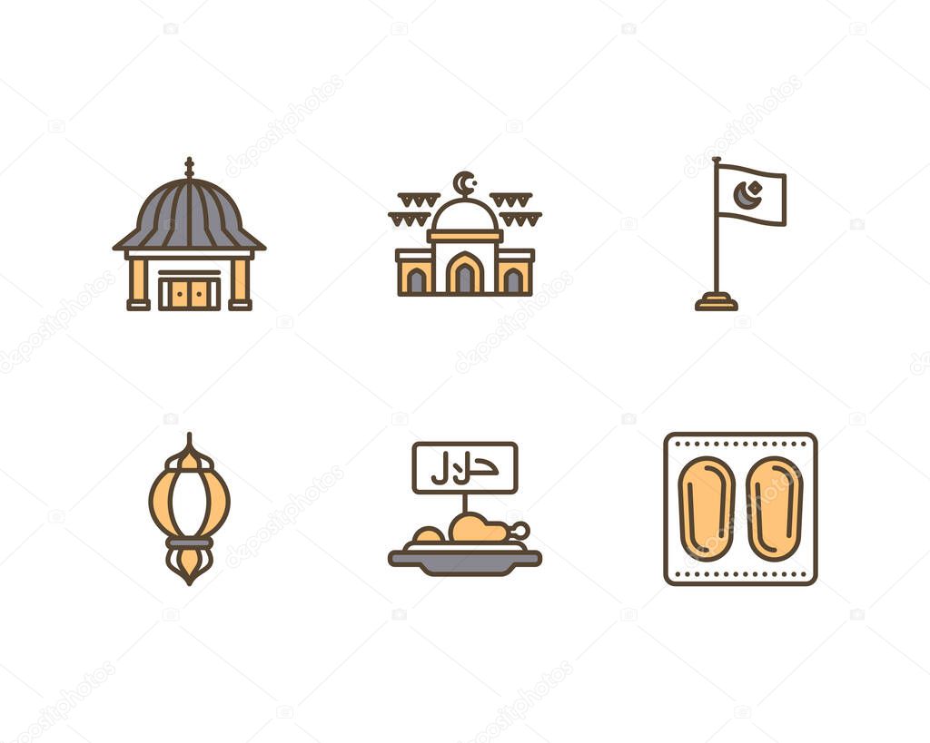 Set of popular islamic icons with thin line style