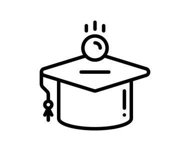 Mezuniyet ikonu vektörü. İnce çizgi işareti. izole edilmiş sınır sembolü çizimi