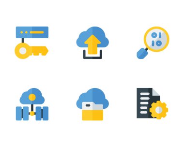 Beyaz arkaplanda büyük veri simgesi seti, vektör illüstrasyonu 