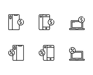 Dijital aygıtlar satış simgesi seti, beyaz arkaplanda vektör illüstrasyonu