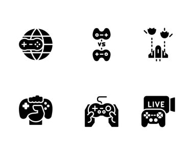 Video oyun simgesi seti, beyaz arkaplanda vektör illüstrasyonu