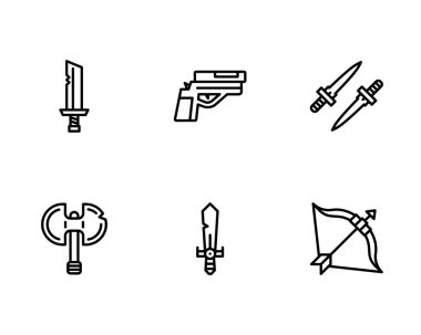 Silah simgesi seti, beyaz arkaplanda vektör illüstrasyonu