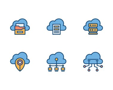 Bulut Servis simgesi seti, beyaz arkaplanda vektör illüstrasyonu 