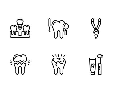 Dişçi simgesi seti, beyaz arkaplanda vektör illüstrasyonu