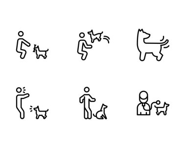 Köpek Eğitim simgesi seti, beyaz arkaplanda vektör illüstrasyonu