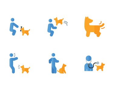 Köpek Eğitim simgesi seti, beyaz arkaplanda vektör illüstrasyonu