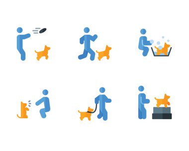 Köpek Eğitim simgesi seti, beyaz arkaplanda vektör illüstrasyonu