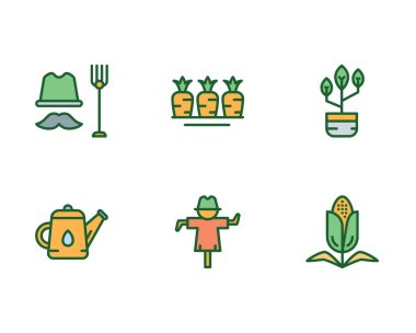 Çiftçilik simgesi seti, beyaz arkaplanda vektör illüstrasyonu