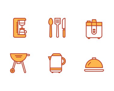 Mutfak simgesi seti, beyaz arkaplanda vektör illüstrasyonu