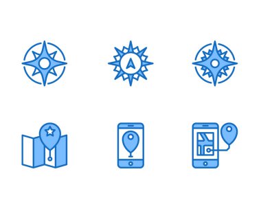 Harita Pin simgesi. Navigasyon simgeleri ayarlandı, beyaz arkaplanda vektör illüstrasyonu