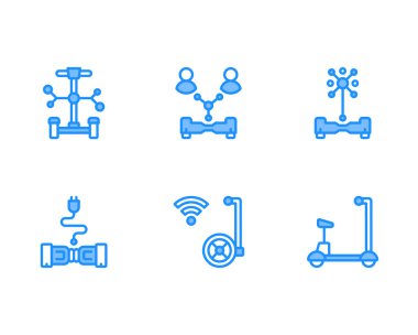 Scooter paylaşım simgeleri seti, beyaz arkaplanda vektör illüstrasyonu