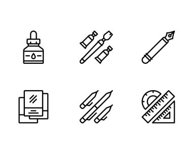 Beyaz arkaplan üzerindeki Kırtasiye Simgeleri, vektör illüstrasyonu