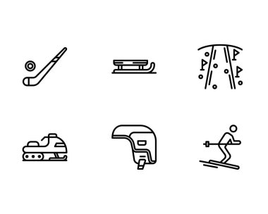 Kış sporları simgeleri, beyaz arkaplanda vektör illüstrasyonu