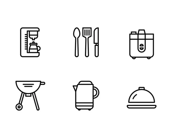 Set Icone Cucina Illustrazione Vettoriale Sfondo Bianco — Vettoriale Stock