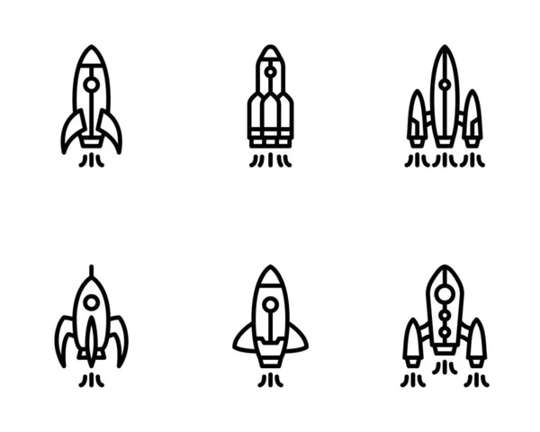 Rocket Launch Icons Set Vector Illustration White Background — Stock Vector