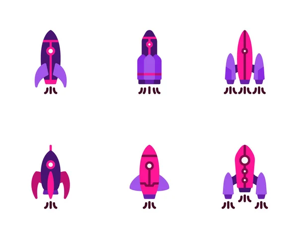 Rocket Launch Icons Set Vector Illustration White Background — Stock Vector