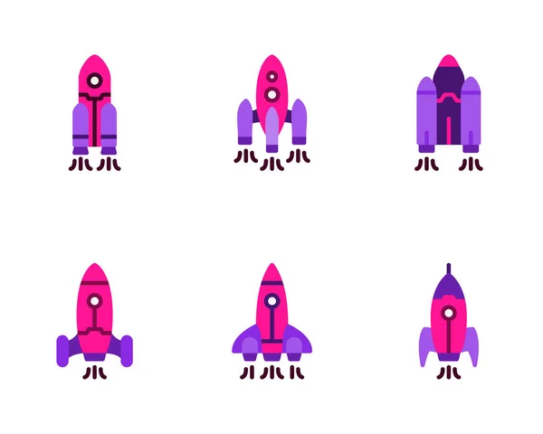 Rocket Launch Icons Set Vector Illustration White Background — ストックベクタ