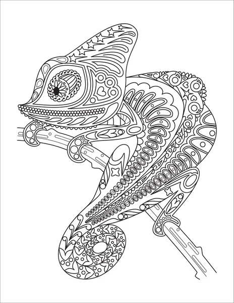 Monochrome chameleon coloring page black over white. — Stock Vector