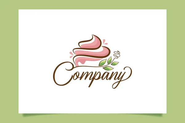 Pastel Fresco Logo Gráfico Vectorial Con Pastel Belleza Hojas Rama — Archivo Imágenes Vectoriales