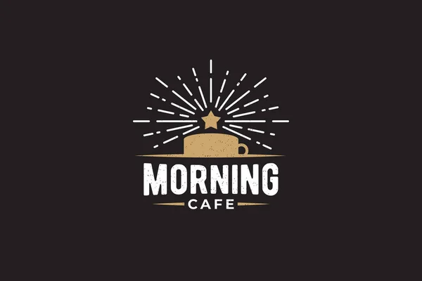 Morning Cafe Grafika Wektorowa Logo Filiżanką Kawy Wschodzącej Gwiazdy Dla — Wektor stockowy