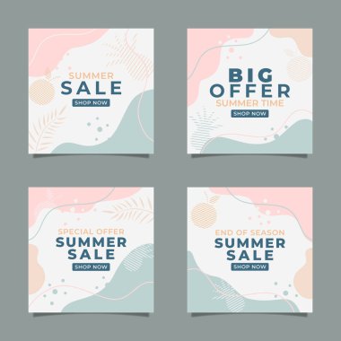 yaz indirimi Instagram posta şablonu yumuşak renklerle, el çizimi tarzıyla.