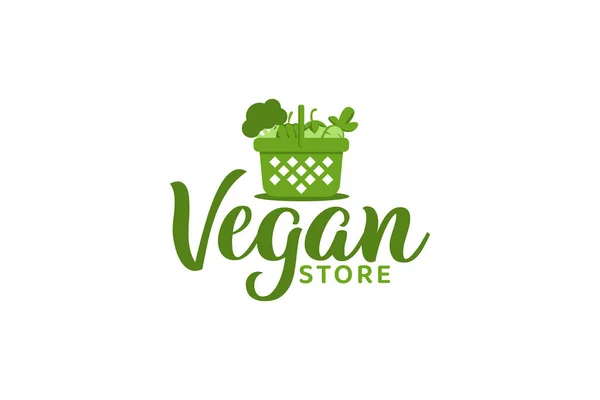 Gráfico Vectorial Del Logotipo Tienda Vegana Con Una Cesta Verduras — Vector de stock