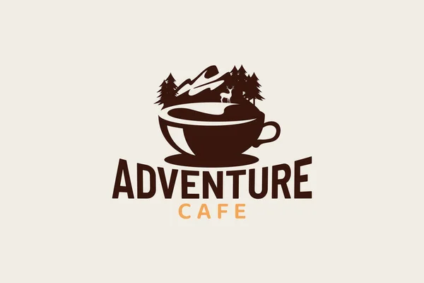Приключенческое Кафе Логотип Сочетанием Чашки Кофе Природные Пейзажи Любого Бизнеса — стоковый вектор