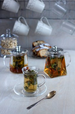herbal tea with flowers and mint