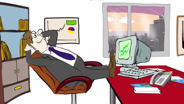 Dibujos animados del hombre de negocios relajándose en el trabajo. Vídeo en bucle . — Vídeos de Stock