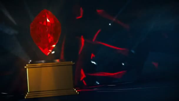 Ruby Heart Award - статуя в рубине и золоте, сгенерированная компьютером зацикленный фон движения . — стоковое видео