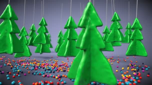 Stylized forest full of colorful candy. The concept of the Christmas holiday. — Stock Video