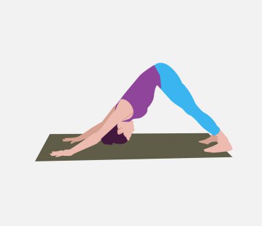 Yoga, Kız Aşağı Yüzlü Köpek Pozu (Adho Mukha Svanasana) yoga yapıyor 