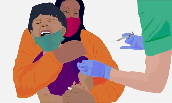 Γιατρός Εμβολιάζει Παιδί Αγόρι Κλαίει Κατά Διάρκεια Του Εμβολιασμού Πυροβολήθηκε — Φωτογραφία Αρχείου