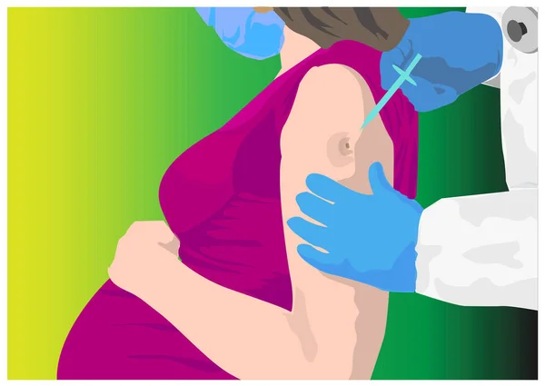 Доктор Дає Єкції Вакцини Проти Коронавірусу Вагітній Жінці Барвистим Фоном — стокове фото
