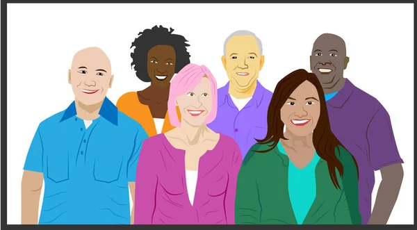 白を背景に孤立した多様な多民族 多文化集団 幸せな老人と若い男性と女性 — ストック写真