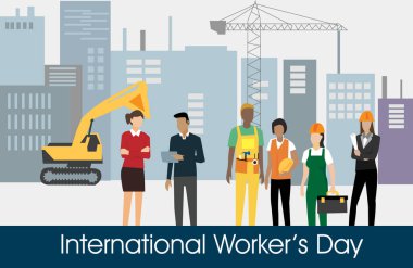 Uluslararası İşçi Günü. Farklı işleri olan insanlar Vektör İllüstrasyonu. Tebrik Kartı, Poster ve Bayrak İçin Uygun.