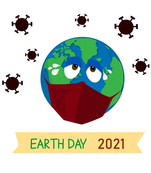 Save the earth logo - crying earth cartoon with virus icon vector illustration